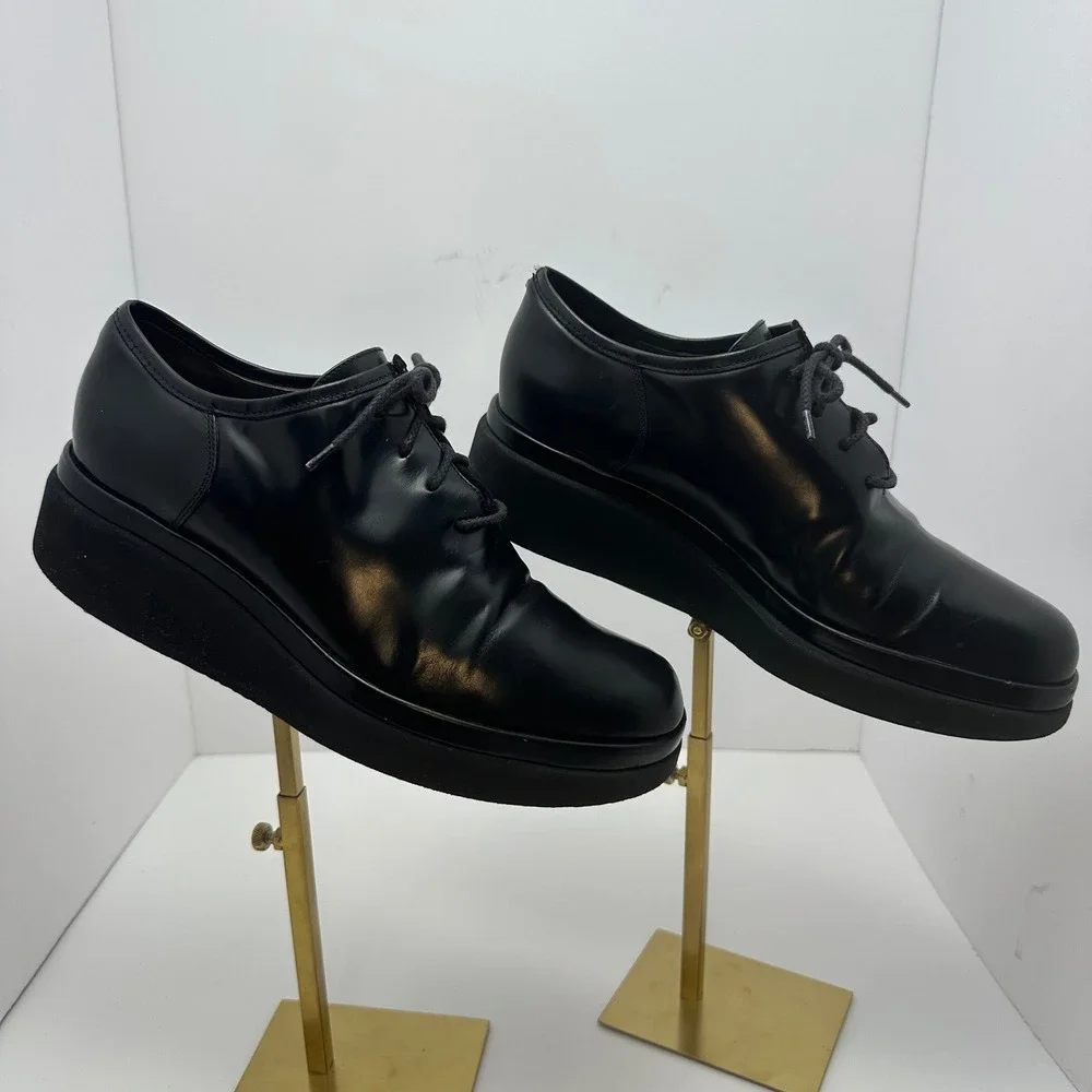 Sergio Rossi Black Leather Platform Oxfords Lace Up Shoes Italy Size 38.5 - Picture 7 of 15